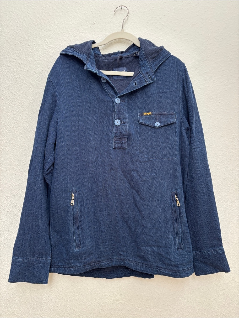 Wrangler Indigo Herringbone Hooded Pullover Shirt Jacket